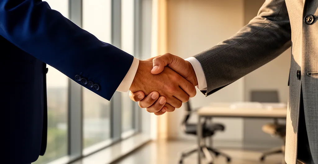 Poignée de main entre un professionnel et son client scellant un accord
