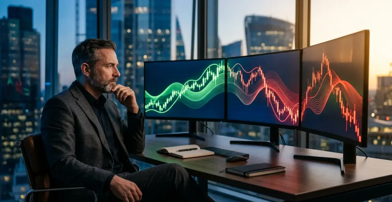 Investisseur analysant les cycles des marchés financiers sur des graphiques boursiers