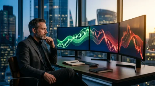 Investisseur analysant les cycles des marchés financiers sur des graphiques boursiers