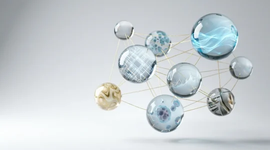 Équilibre dynamique d'un portefeuille d'investissement diversifié représenté par des sphères interconnectées