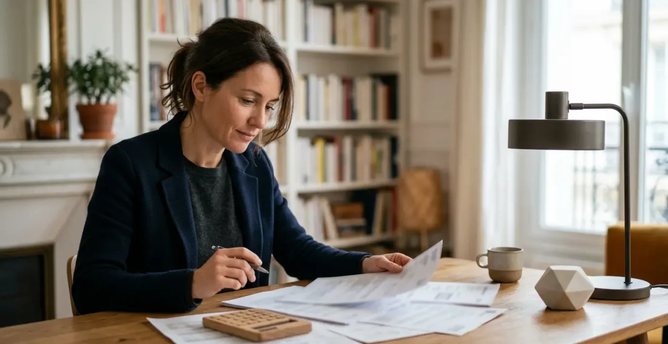 Investisseur analysant des documents fiscaux et calculant ses économies d'impôts LMNP dans un bureau moderne