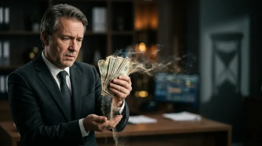 Investisseur prudent examinant des billets qui s'effacent symbolisant l'érosion du pouvoir d'achat face à l'inflation