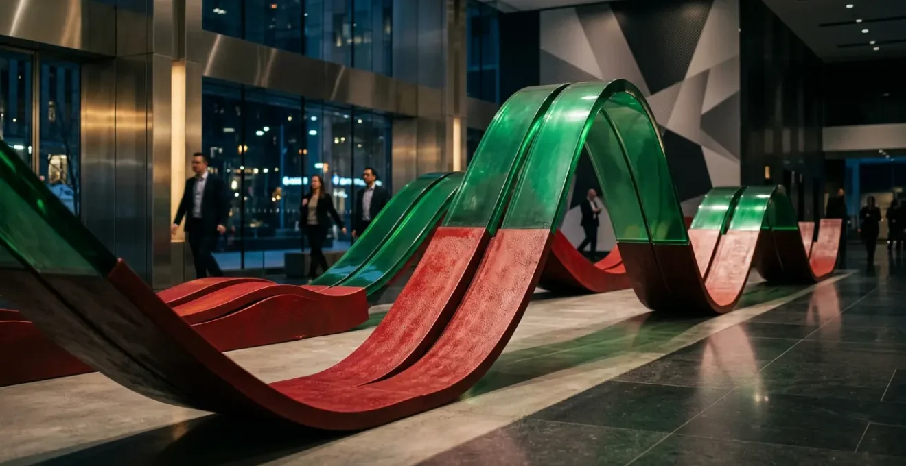 Représentation visuelle des fluctuations de marché avec des courbes graphiques abstraites dans un environnement moderne