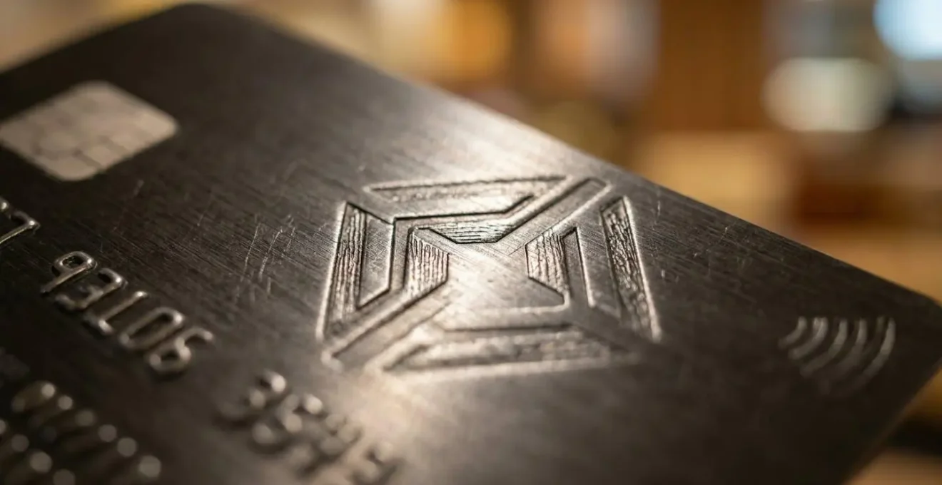 Vue macro d'une carte bancaire premium avec détails de texture métallique