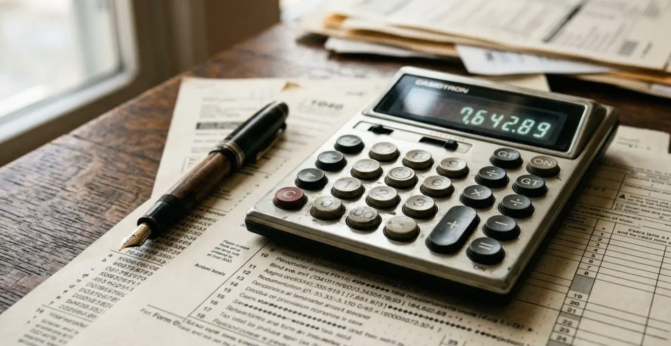 Bureau avec documents fiscaux et calculatrice pour déclaration Pinel