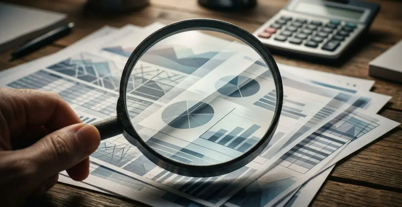 Analyse détaillée de documents financiers avec loupe symbolisant la transparence