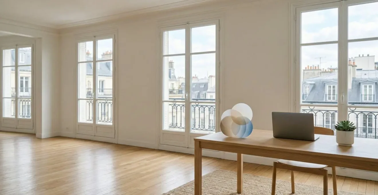 Espace de travail minimaliste avec éléments suggérant la sécurité numérique
